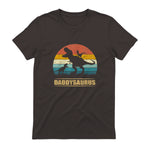 Daddy Dinosaur Daddysaurus Two Kids Funny Father's Day T-Shirt in Dark Chocolate - back view