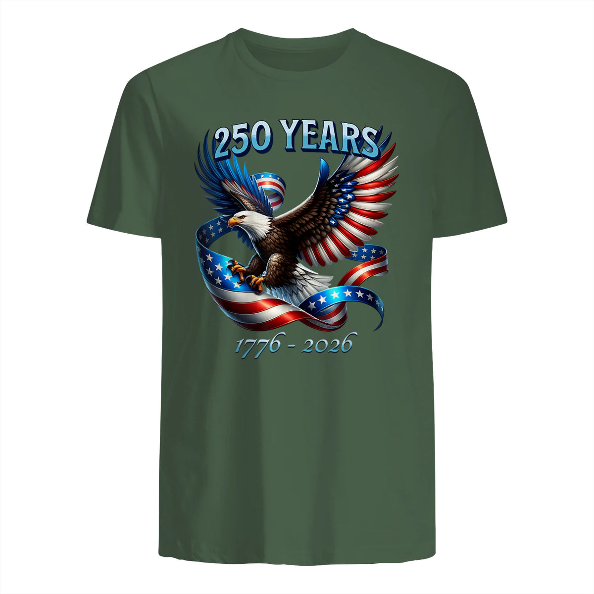 Patriotic Eagle and Flag Anniversary T-Shirt in Military Green - back view