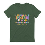 I Believe in A Spectrum of Possibilities Autism Awareness in Military Green - back view