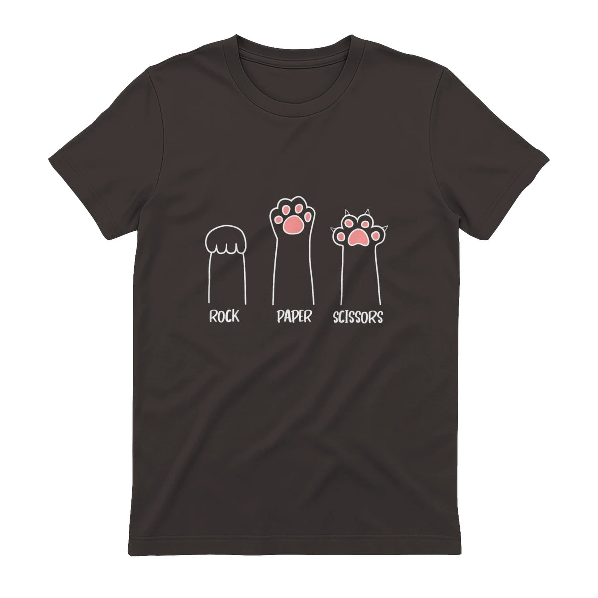 Introvert Cat Animal Rescue Pet Lover Apparel Rock Paper Scissors Hand Game Cute Paw Funny Cat T-Shirt in Dark Chocolate - back view