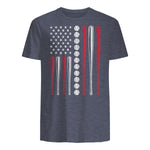Patriotic Baseball Fourth of July USA Flag T-Shirt in Heather Navy - back view
