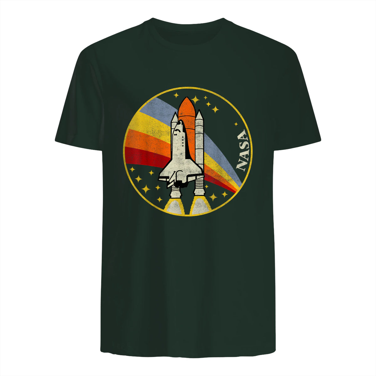 NASA Shuttle Launch Into Rainbow Premium Graphic T-Shirt T-Shirt UK in Forest Green - back view