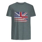 Vintage Half American Half British Flag Great Britain USA T-Shirt in Dark Heather - back view