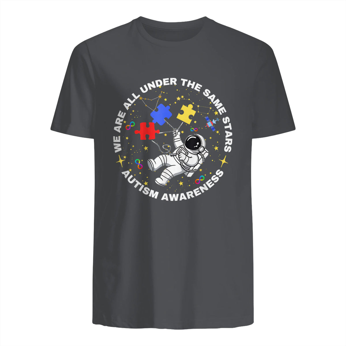 Autism We are All Under The Same Stars Space Astronaut in Charcoal - back view