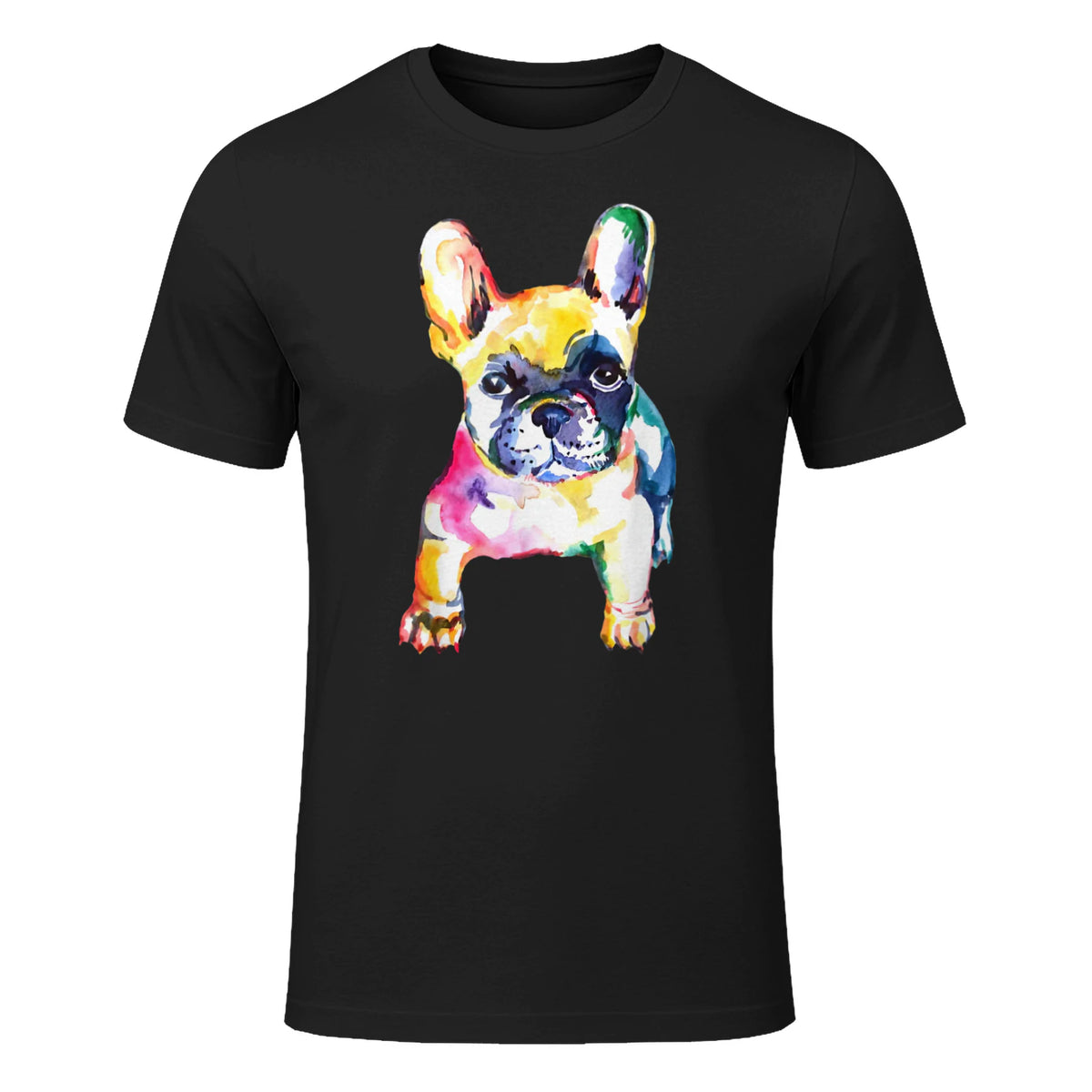 French Bulldog Original Watercolor Design T-Shirt in Black - front view