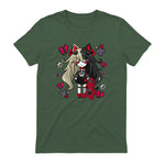Chibi Kawaii Emo Pastel Goth Girl with Sad Bunny in Military Green - back view