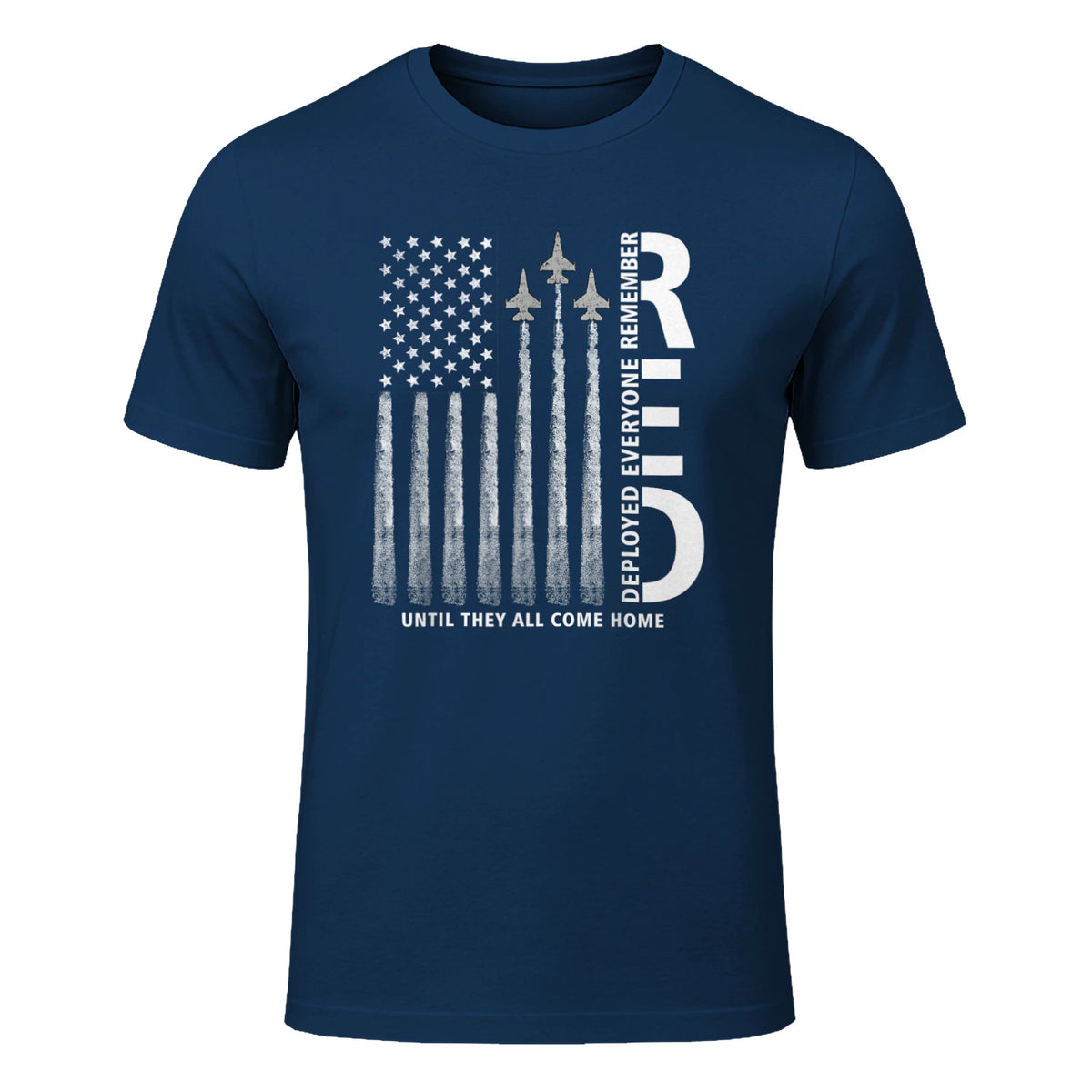 Remember Everyone Deployed RED Friday Military American Flag T-Shirt in Navy - front view