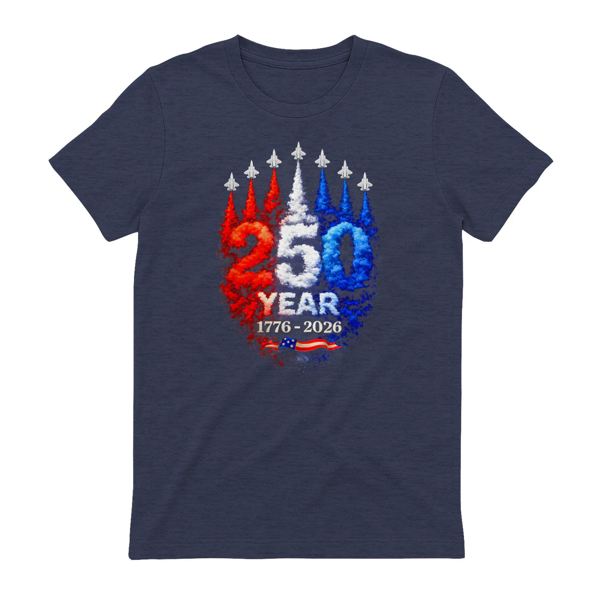 American Patriotic Fourth of July Anniversary T-Shirt in Heather Navy - back view