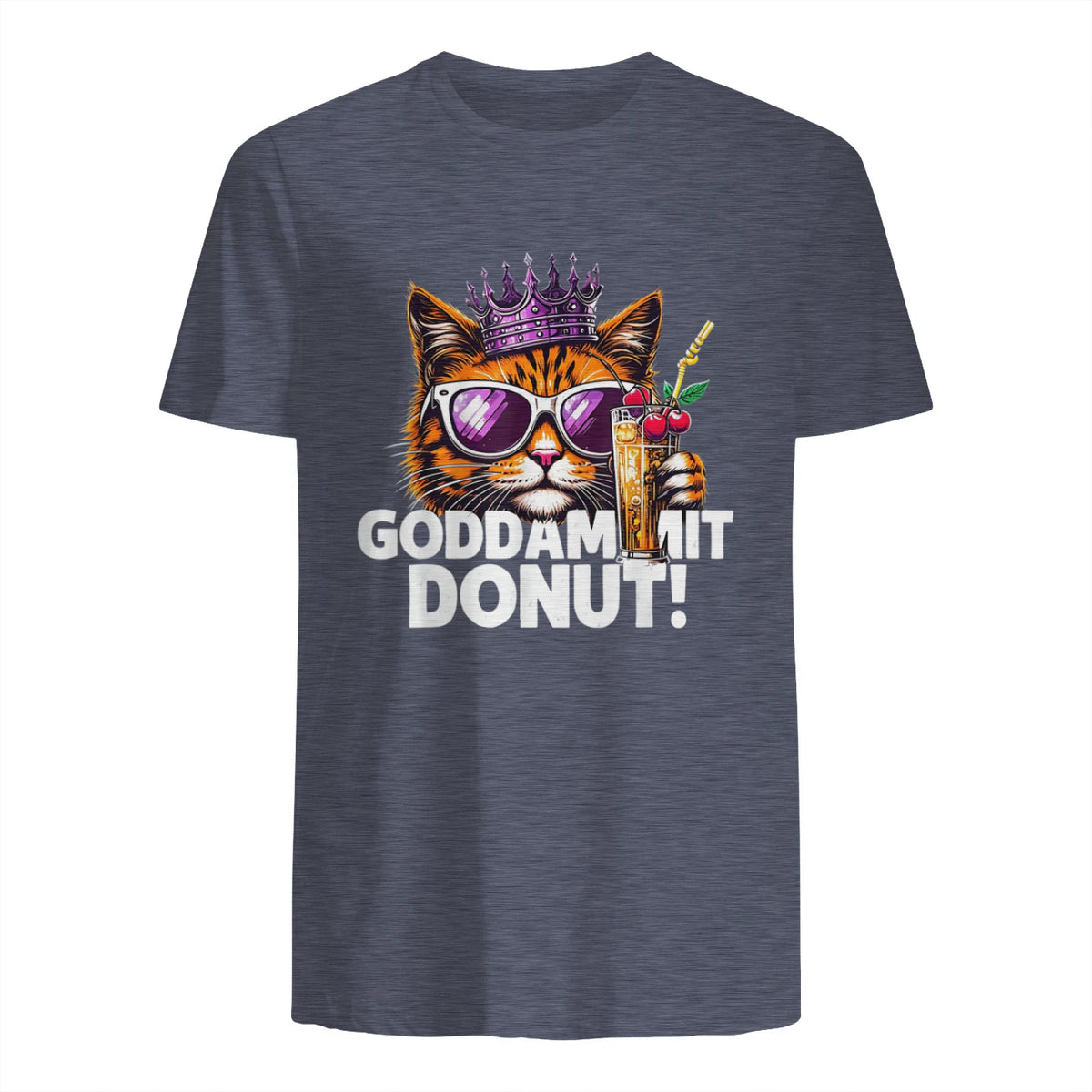 Donut Princess Cat Meme Tee – Kawaii Funny Cartoon Style T-Shirt in Heather Navy - back view