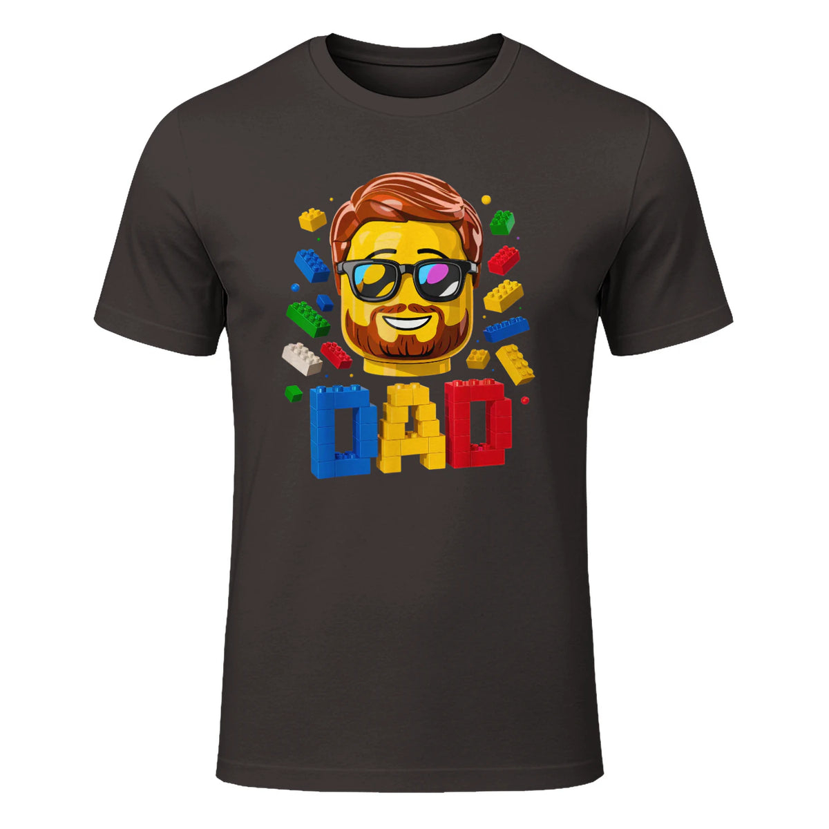 Dad Master Builder T-Shirt in Dark Chocolate - front view