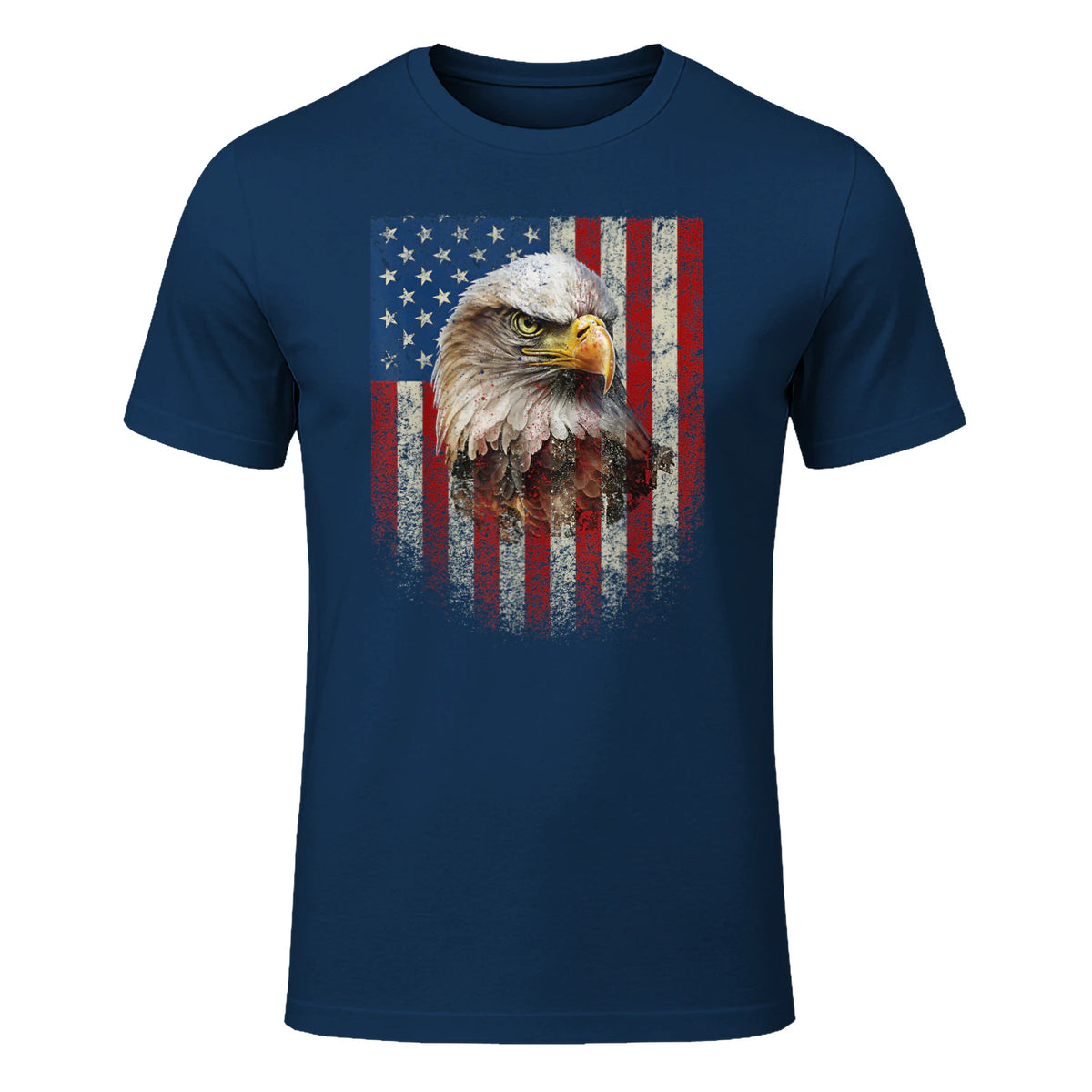 American Flag Bald Eagle Patriotic Red White Blue T-Shirt in Navy - front view