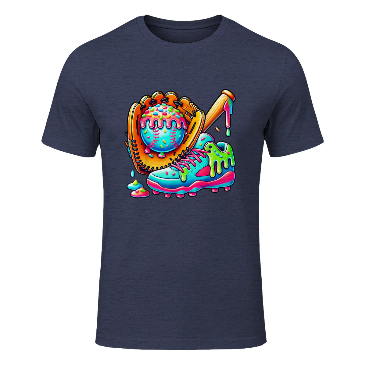 Ice Cream Drip Baseball Stuff Baseball Drip for Boys Graphic T-Shirt in Heather Navy - front view