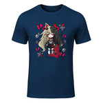 Chibi Kawaii Emo Pastel Goth Girl with Sad Bunny in Navy - front view