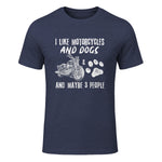 I Like Motorcycles and Dogs and Maybe Three People T-Shirt in Heather Navy - front view