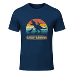 Daddy Dinosaur Daddysaurus Two Kids Funny Father's Day T-Shirt in Navy - front view