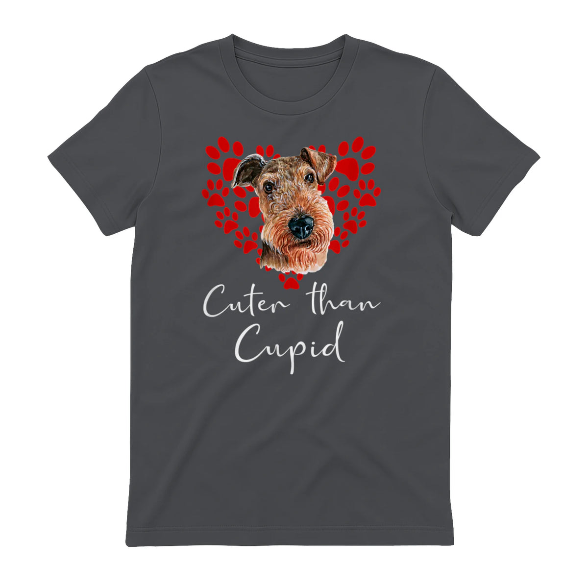 AIREDALE TERRIER Cuter Than Cupid Disant Saint Valentin in Charcoal - back view