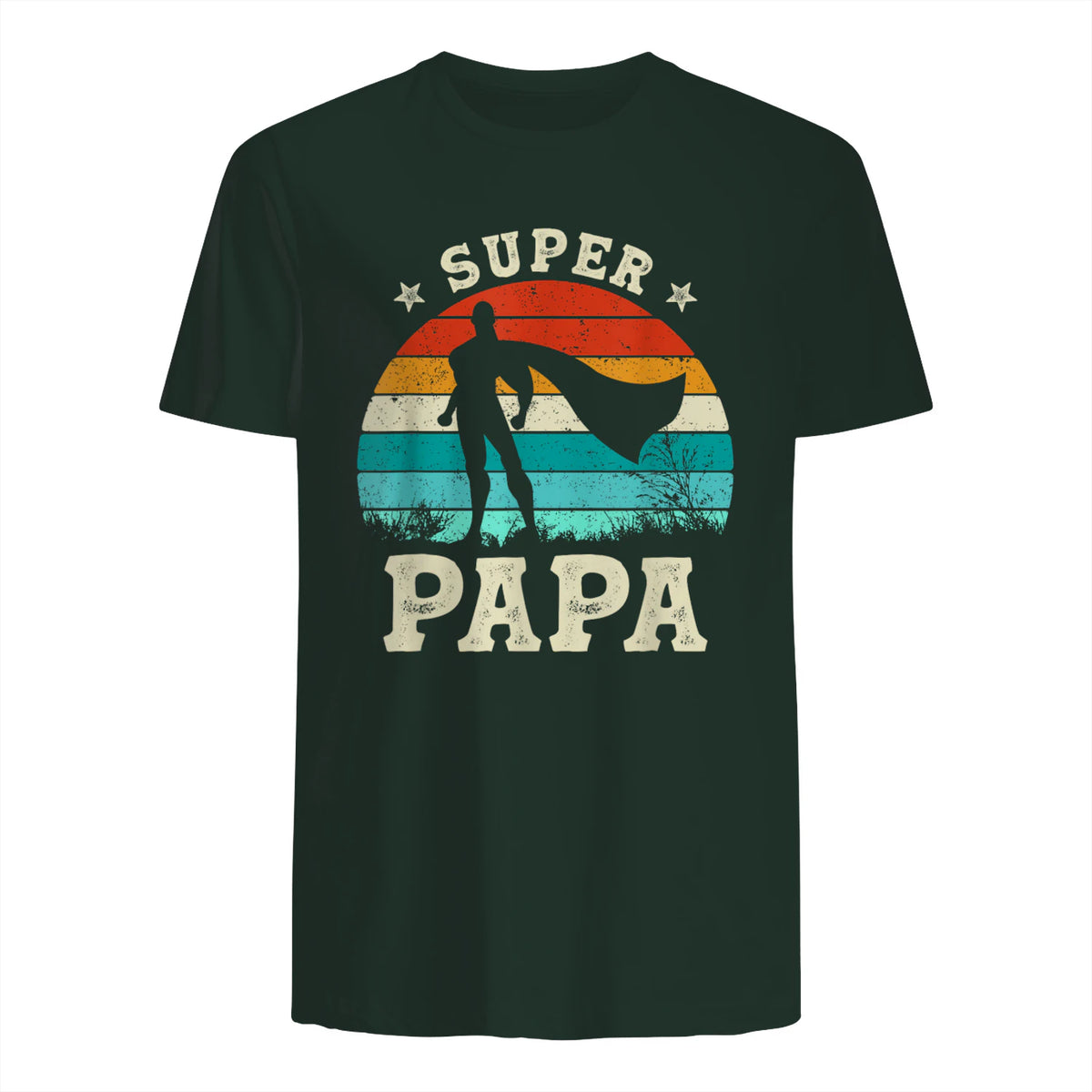Fête des Pères Meilleur Père Humour Retro Super Papa Parfait in Forest Green - back view