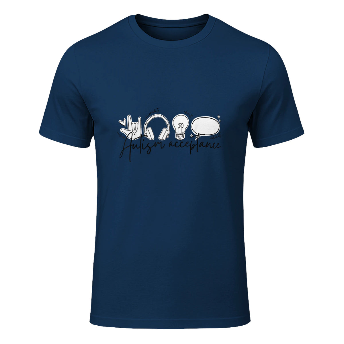 Autism Awareness Acceptance Shirt Support Mom Women Kid in Navy - front view