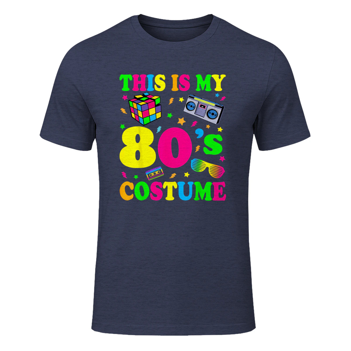 This Is My Eighties Costume Party T-Shirt in Heather Navy - front view