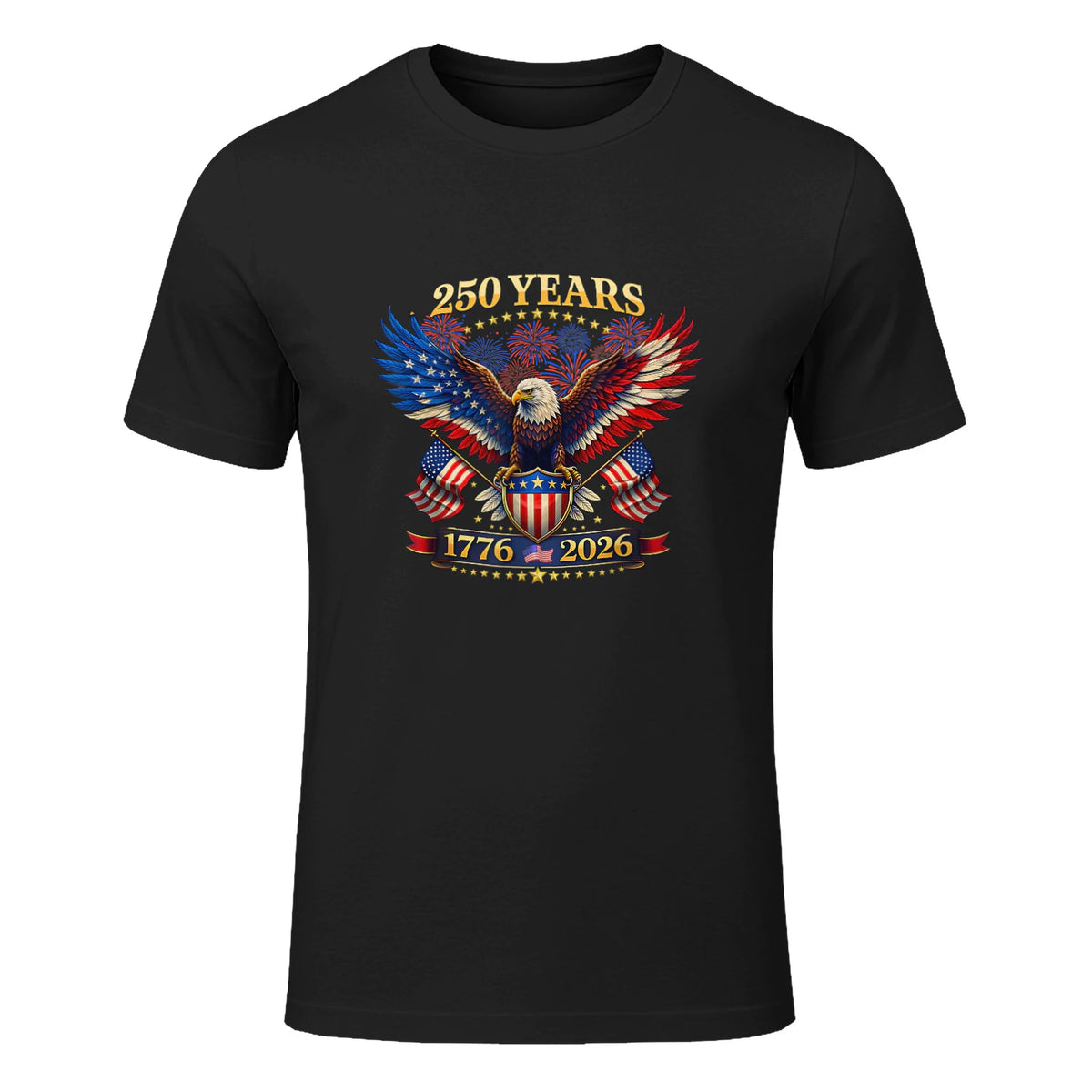 American Independence Day Anniversary T-Shirt in Black - front view