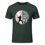 Philippians Four Thirteen Baseball Player Graphic with Bible Verse T-Shirt in Forest Green - front view