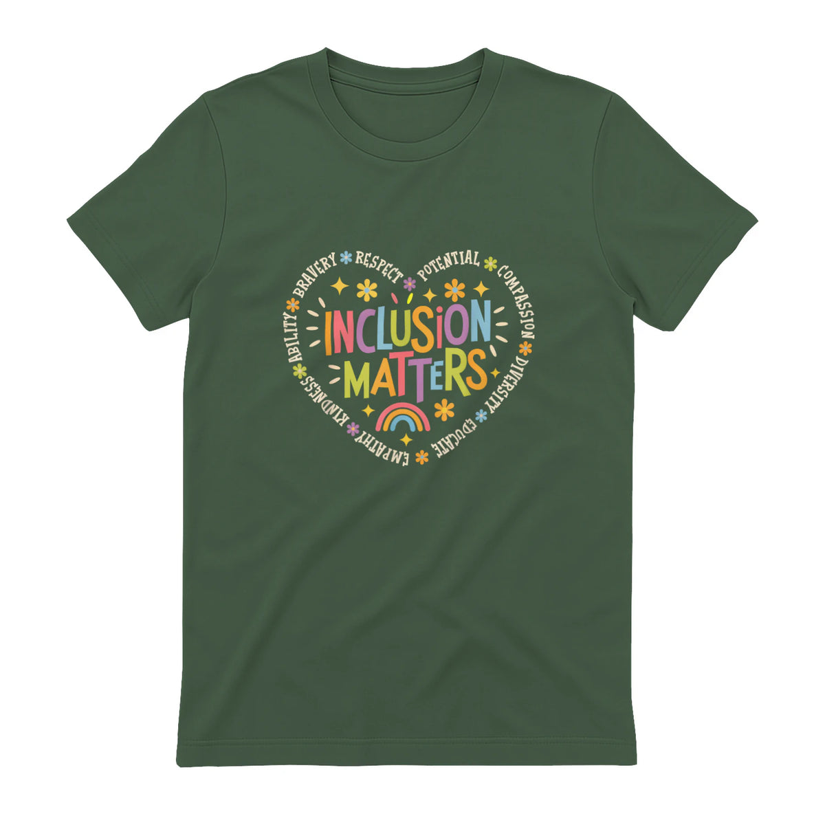 Inclusion Matters Special Education Teacher Autism Awareness in Military Green - back view