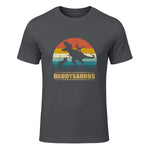 Daddy Dinosaur Daddysaurus Two Kids Funny Father's Day T-Shirt in Charcoal - front view
