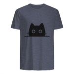 Chemise avec motif de chat dans une poche pour enfants, femmes, hommes, amoureux des chats in Heather Navy - back view