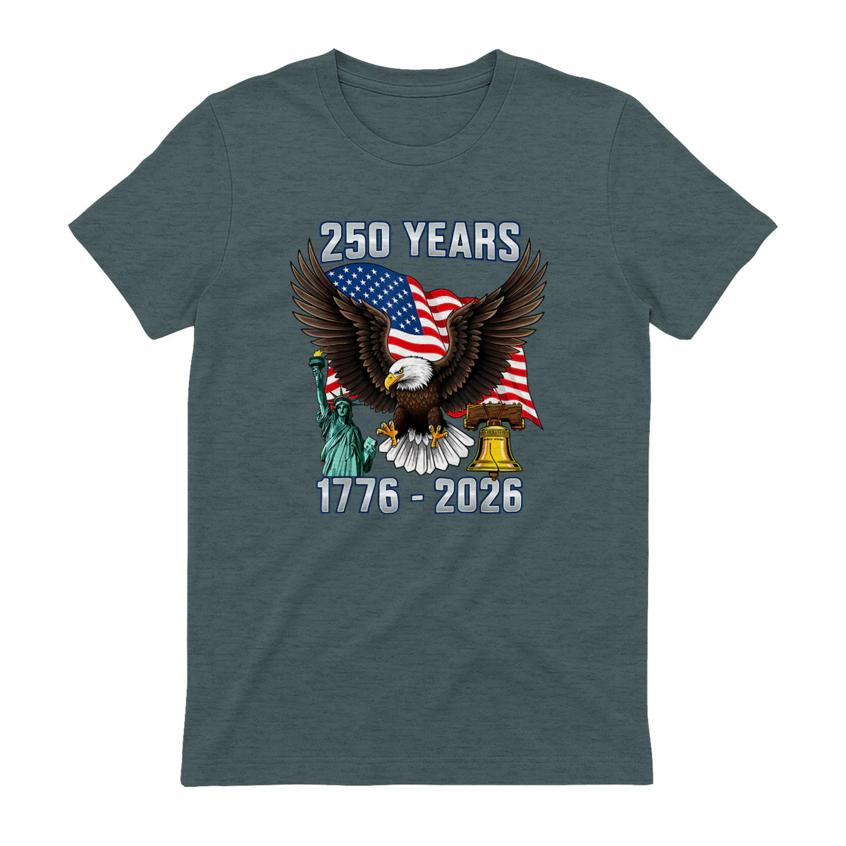 American Flag Fourth of July Anniversary T-Shirt in Dark Heather - back view