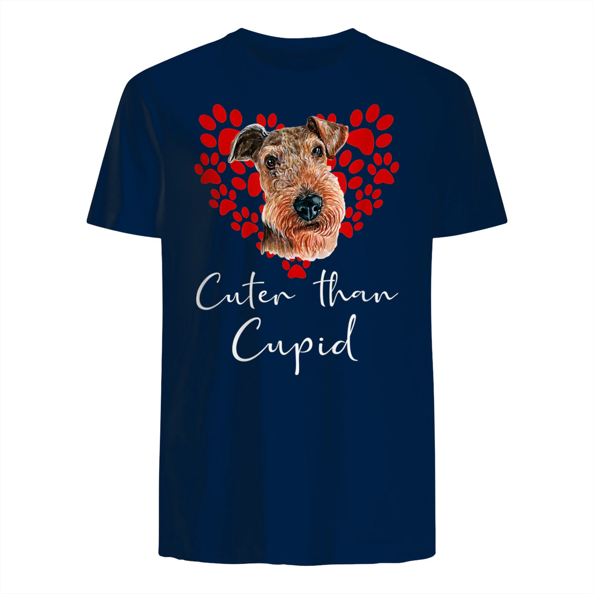 AIREDALE TERRIER Cuter Than Cupid Disant Saint Valentin in Navy - back view