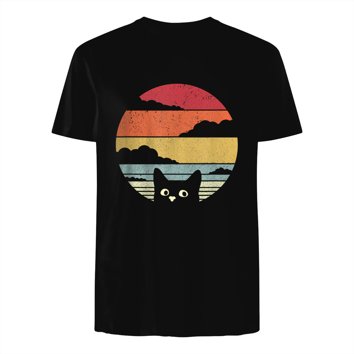 Pack A Punch Women's Retro Cat Graphic T-Shirt - Black, Short Sleev in Black - back view