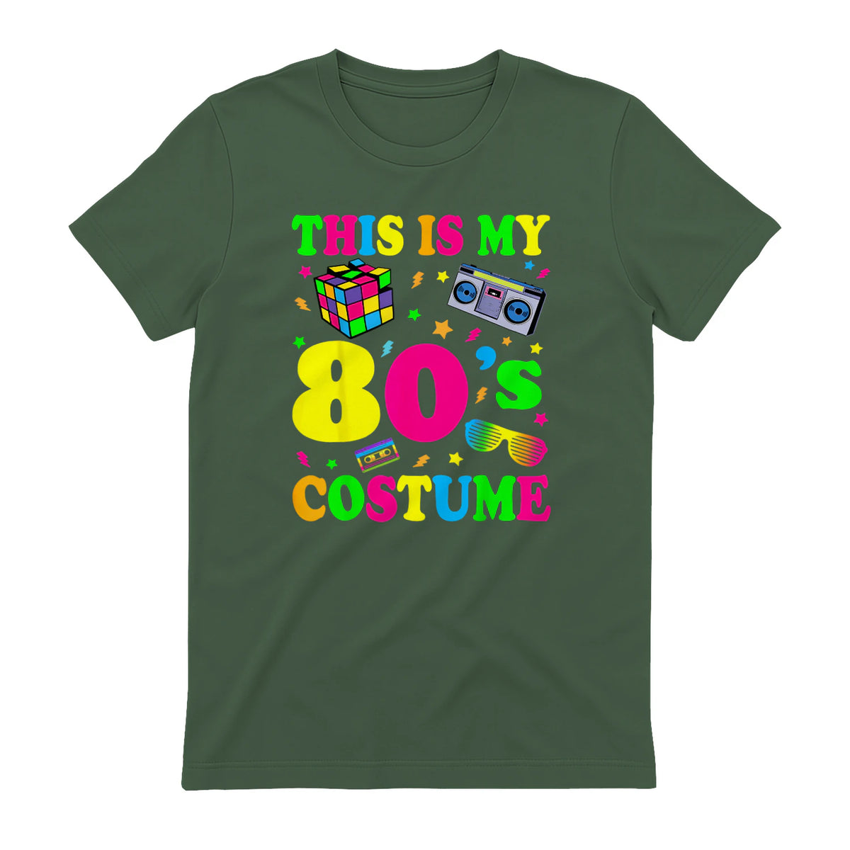 This Is My Eighties Costume Party T-Shirt in Military Green - back view