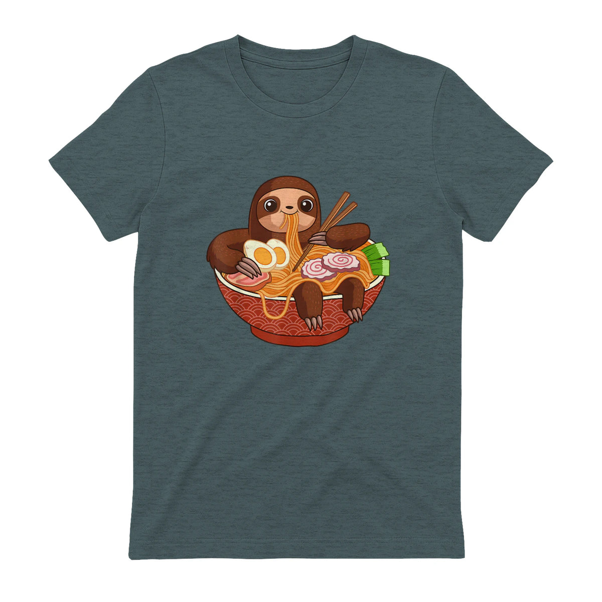 Kawaii Cute Anime Sloth Otaku Japanese Ramen Noodles in Dark Heather - back view