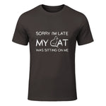 Sorry I'm Late My Cat Was Sitting On Me Funny Feline Lover in Dark Chocolate - front view