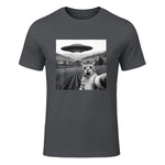 Cat Selfie With Alien UFO Funny Cat Gifts For Men Women Kid T-Shirt in Charcoal - front view