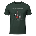 You Can Never Have Too Many Guitars T-Shirt Music Gift Tee in Forest Green - front view