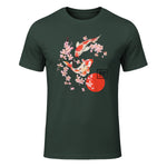 Cherry Blossom Koi Carpe Fish Japanese Sakura Art Graphique in Forest Green - front view