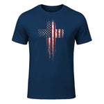 American USA Flag Christian Cross T-Shirt in Navy - front view