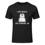 Funny Penguin T-Shirt Cute Just Really Like Penguins Shirt in Black - front view