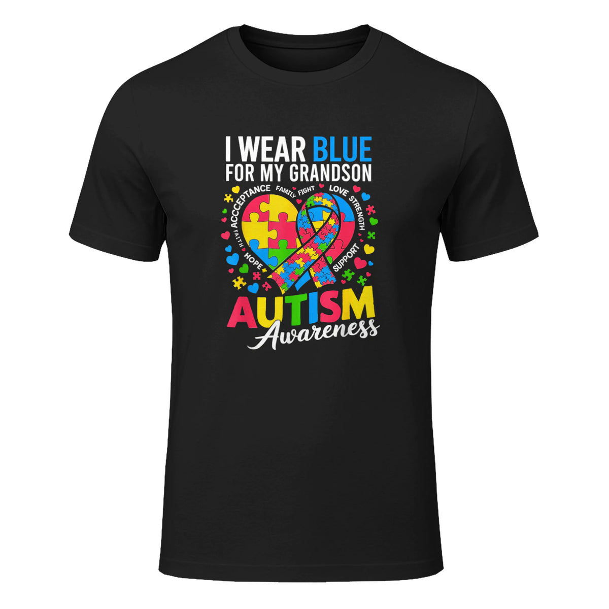 I Wear Blue for My Grandson Autism Awareness Grandma Nana in Black - front view