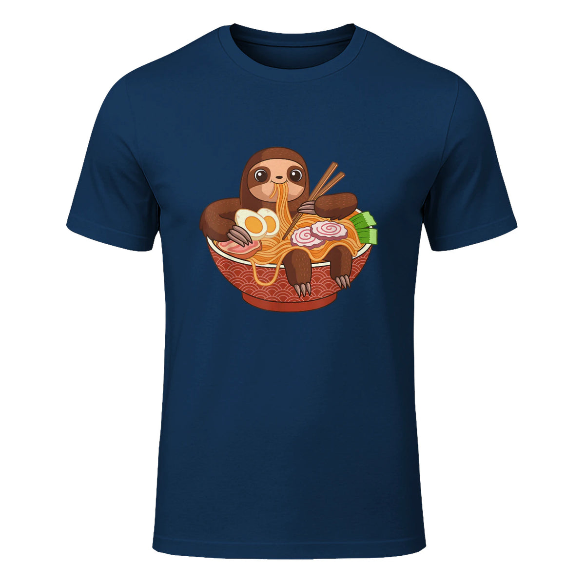Kawaii Cute Anime Sloth Otaku Japanese Ramen Noodles in Navy - front view