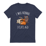 I Was Normal Three Cats Ago T-Shirt in Heather Navy - back view