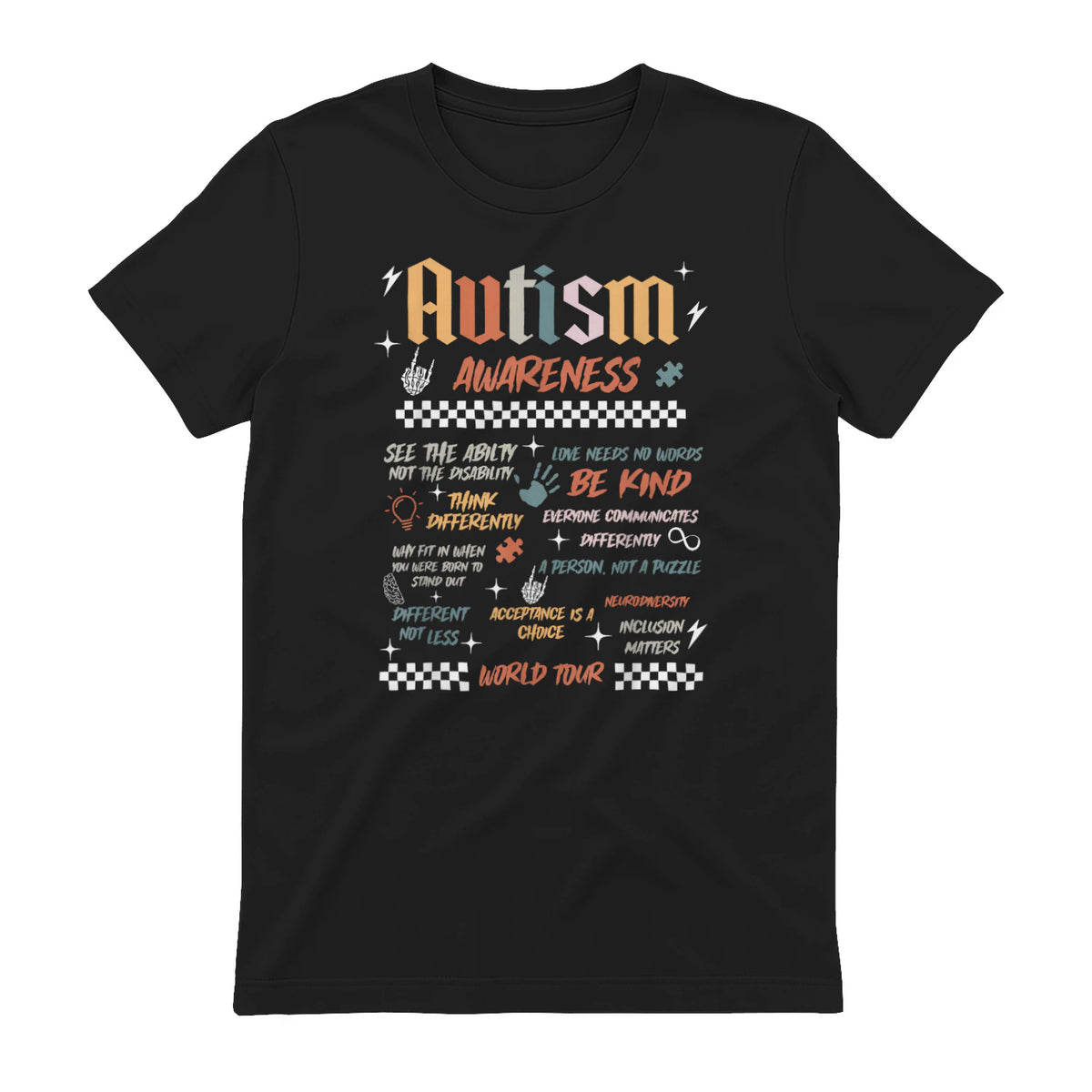 Autism Awareness World Tour Be Kind Acceptance is A Choice in Black - back view