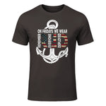 On Fridays We Wear Red Remember Everyone Deployed Navy T-Shirt in Dark Chocolate - front view