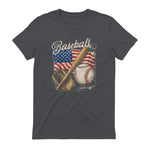 American Flag Baseball Player Bat Fan Catcher Pitcher USA T-Shirt in Charcoal - back view