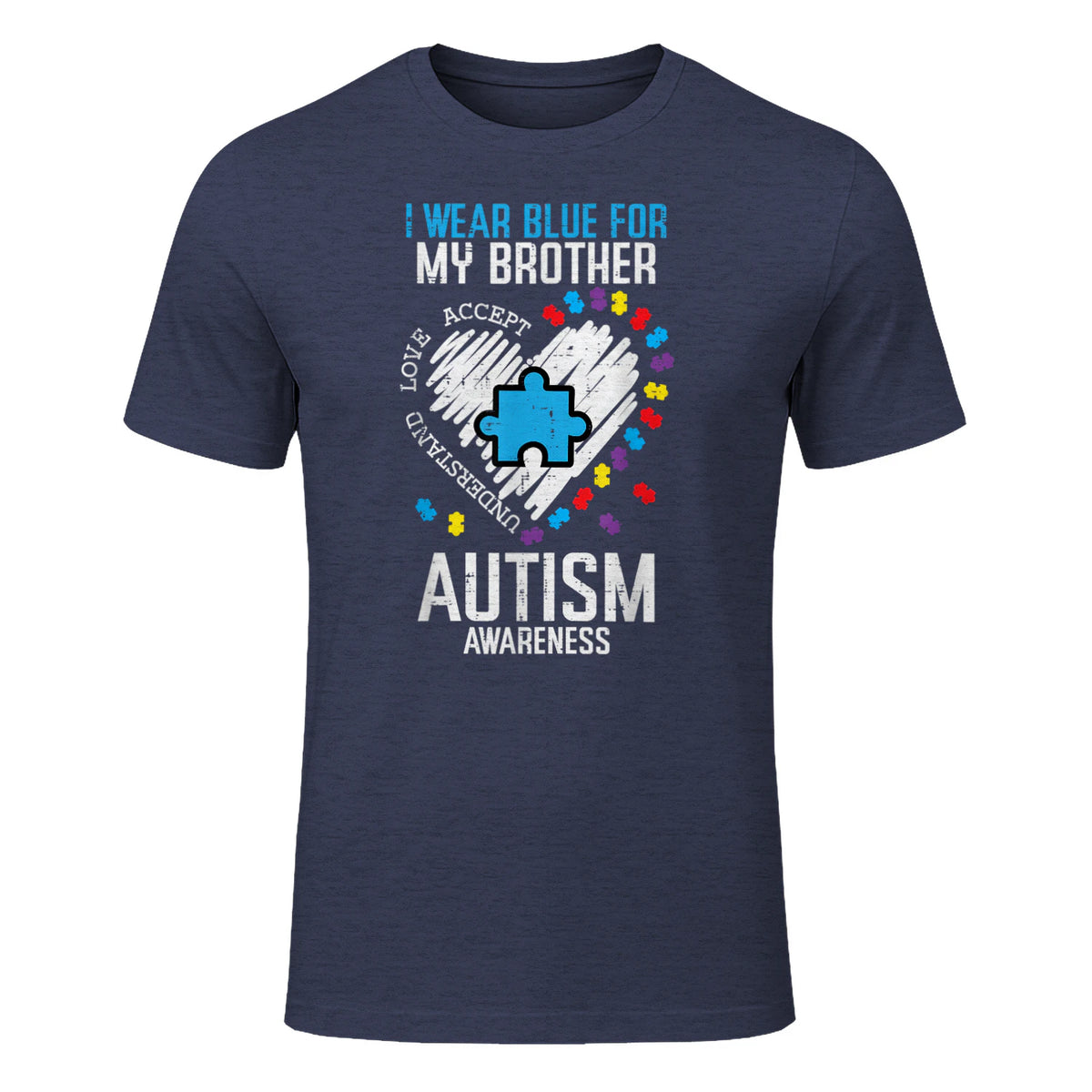 Blue for My Brother Autism Awareness Family Sister Sibling in Heather Navy - front view