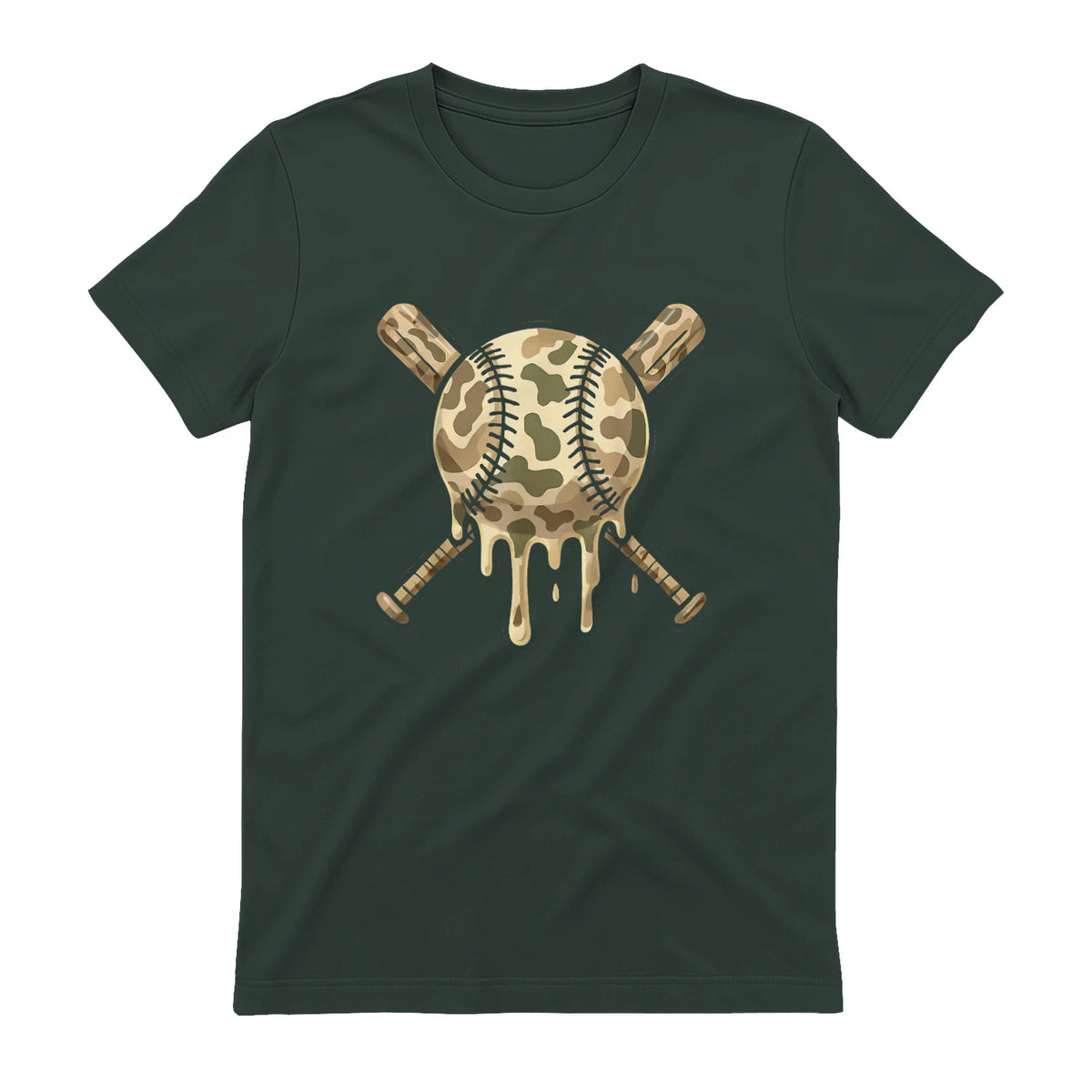 Baseball Drip Camo Baseball Bats Boys Sports Cool Game Day T-Shirt in Forest Green - back view