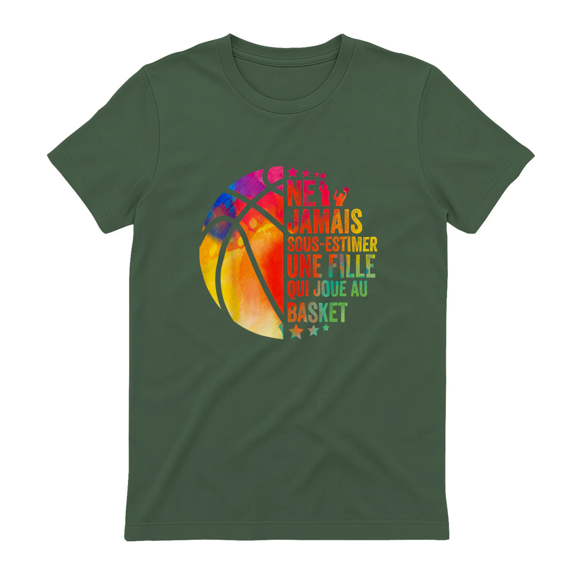 Drôle Basketball Une Fille Qui Joue Au Basket in Military Green - back view