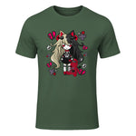 Chibi Kawaii Emo Pastel Goth Girl with Sad Bunny in Military Green - front view