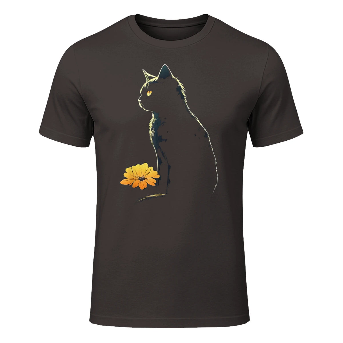 Cat Artwork - Flowers Art Cat Motif Animal Cat T-Shirt in Dark Chocolate - front view